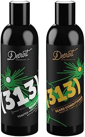 Detroit Grooming Co. Beard Wash and Beard Conditioner - Men's Kit - Softens, Strengthens, Moisturize,- Biotin-Infused w/Argan Oil, Apple Extract, & Aloe Vera - Toasted Vanilla Amber Scent - 313-8oz