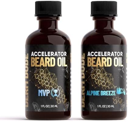 Derm Dude Accelerator Beard Oil Set, Beard Growth Oil For Men, Loaded with All-Natural Avocado Oil, Castor Oil, Jojoba Seed Oil, Promotes Natural Healthy Facial Hair Growth, Alpine Breeze & MVP Scents