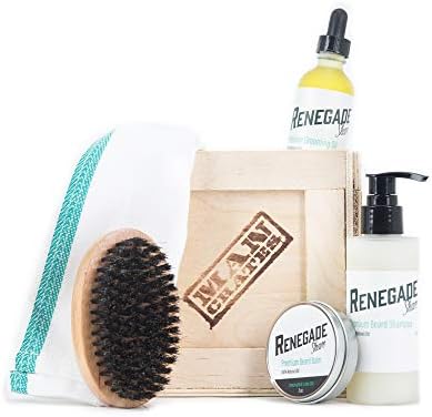 Beard Wrangler Mini Crate by Man Crates – Includes Beard Shampoo, Beard Balm, Grooming Oil, Beard Brush – 100% Natural Oils – Unique Gift for Men