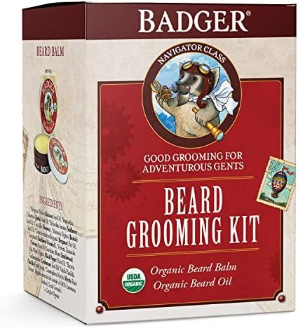 Badger - Beard Grooming Kit, Beard Oil Tin & Beard Balm 1 fl oz, Babassu & Jojoba, Certified Organic, Facial Hair Leave-in Conditioner