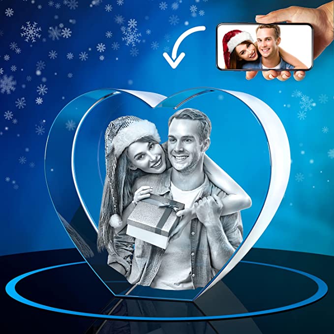 3D Crystal Photo 3D Crystal Picture Engraved Heart Personalized and Customized Heart Crystal Unforgettable Gifts and Souvenirs Valentine's Day Gifts