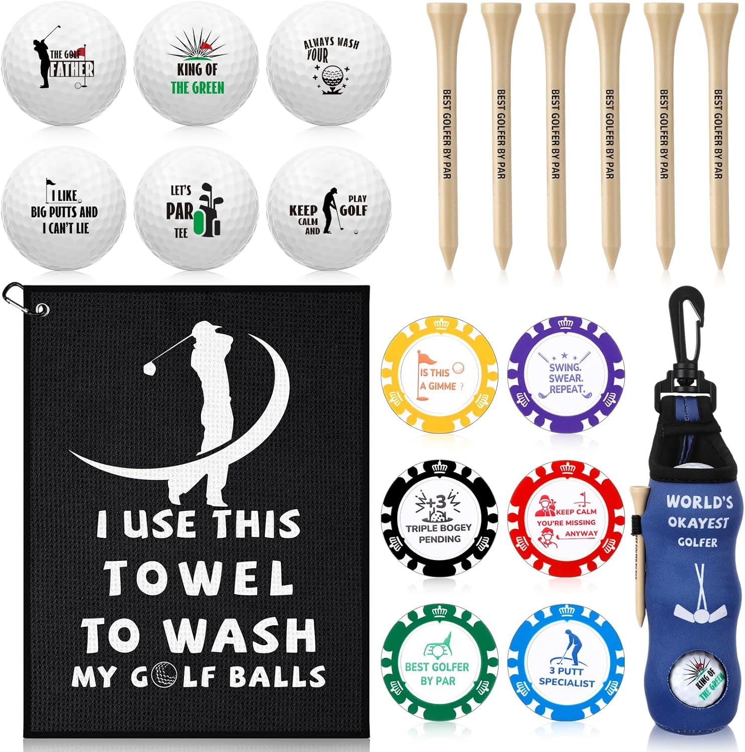20 Pcs Funny Golf Accessories Kit, Include Golf Balls and Tee Golf Towel Golf Pouch Mini Belt Bag Golf Ball Marker for Women Ladies Novelty Golf Gifts