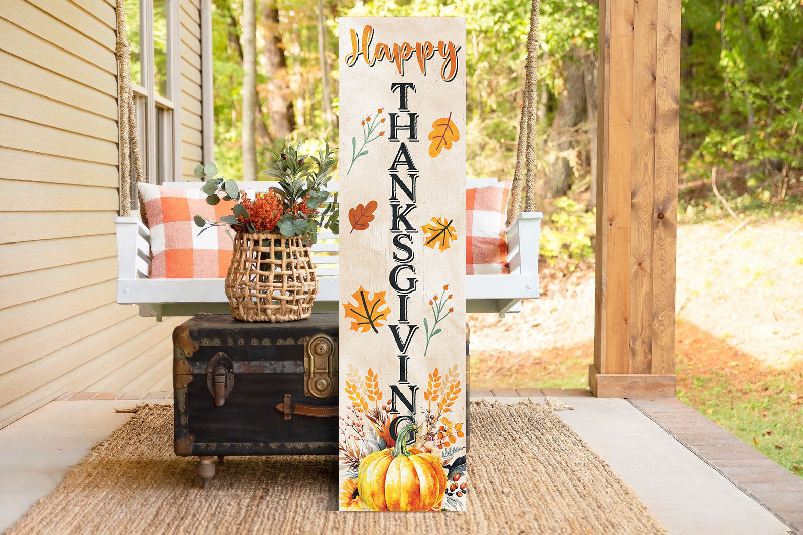 36in "Happy Thanksgiving" Fall Porch Sign - Rustic Harvest Decor for Front Door Display during Autumn Celebrations